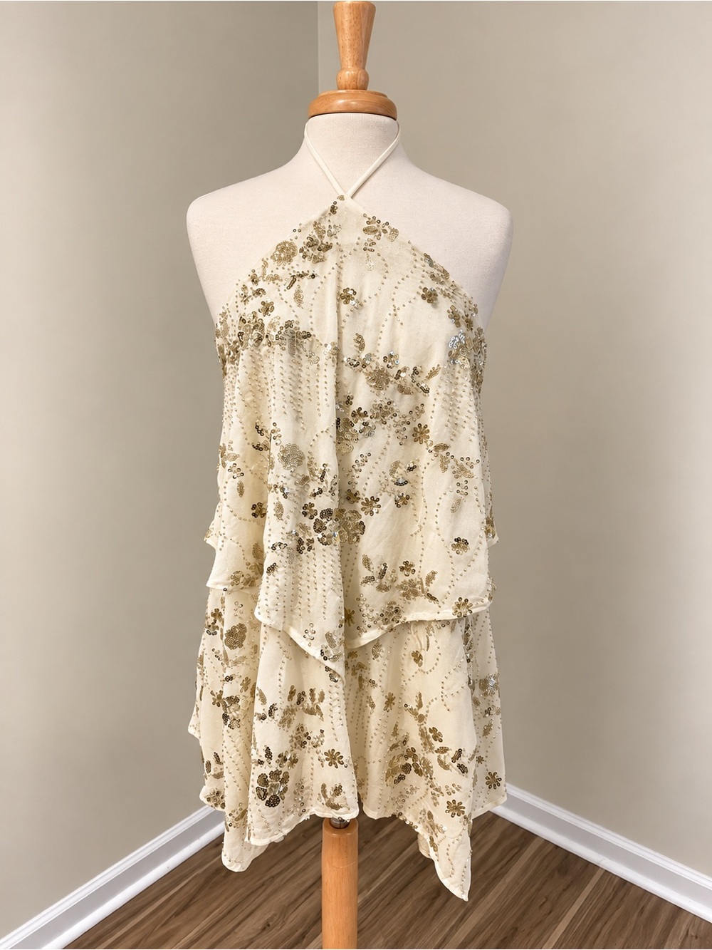Altar’d State Ivory Sequin Halter Mini Dress – Size Small NWT